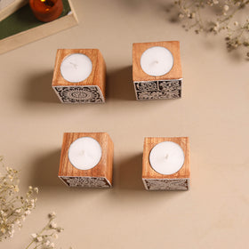 Set of 4 hand carved bakayan wood tealight candle holder 16