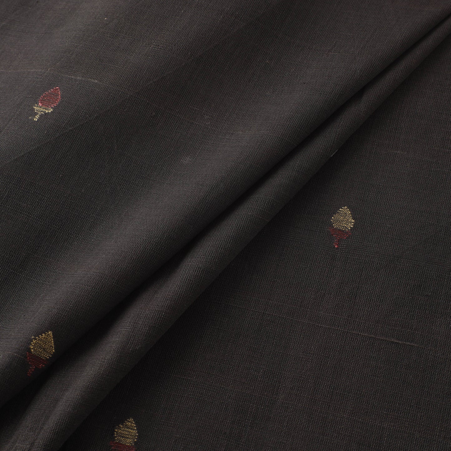 Black - Handspun Handloom Natural Dyed Cotton Srikakulam Jamdani Fabric 53