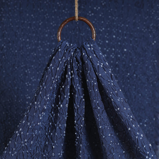 Dark Cobalt Blue Kutch Bandhani Tie-Dye Chanderi Silk Fabric