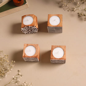 Set of 4 hand carved bakayan wood tealight candle holder 17