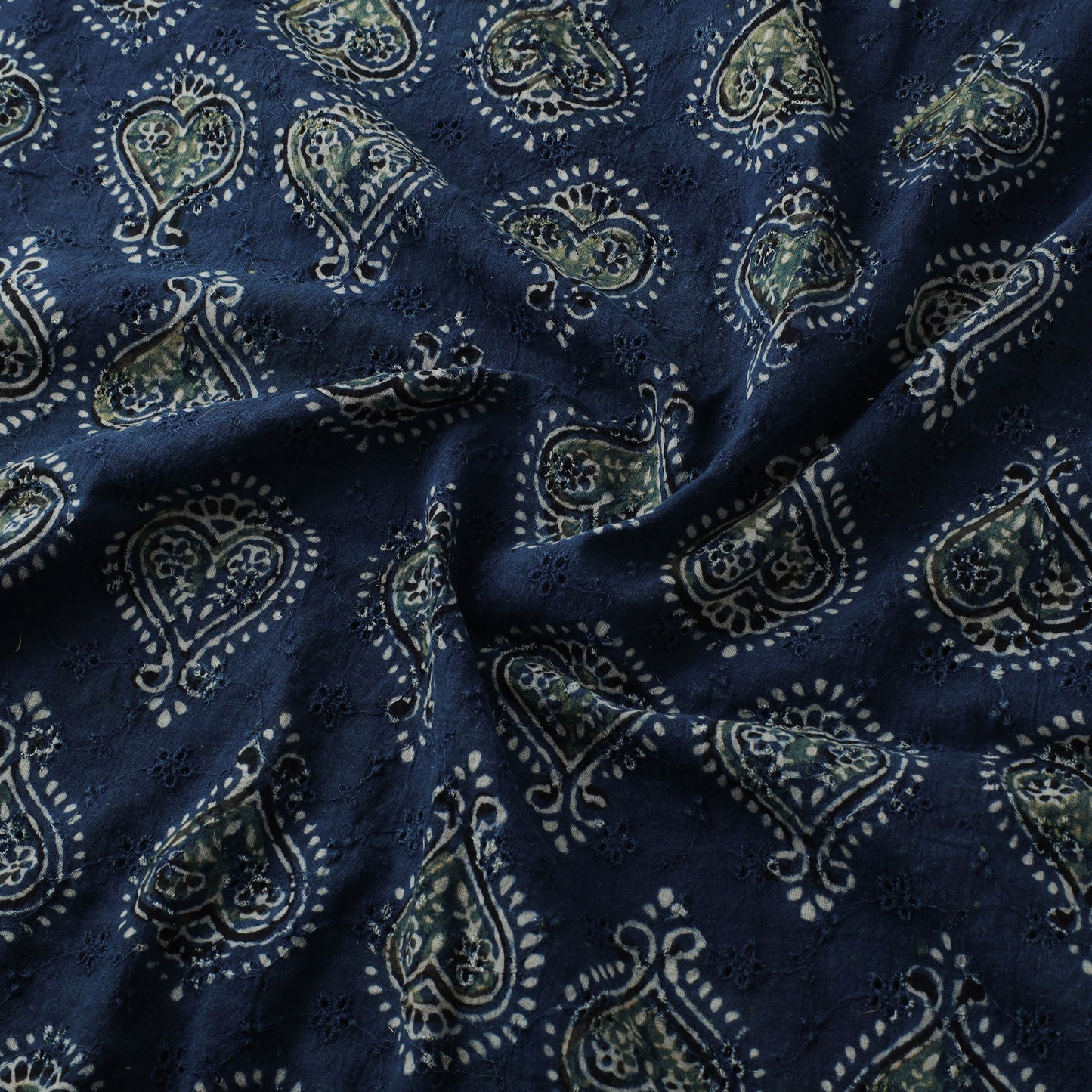 Blue - Hakoba Hand Block Ajrakh Print Natural Dyed Cotton Fabric 97