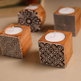 Set of 4 hand carved bakayan wood tealight candle holder 17