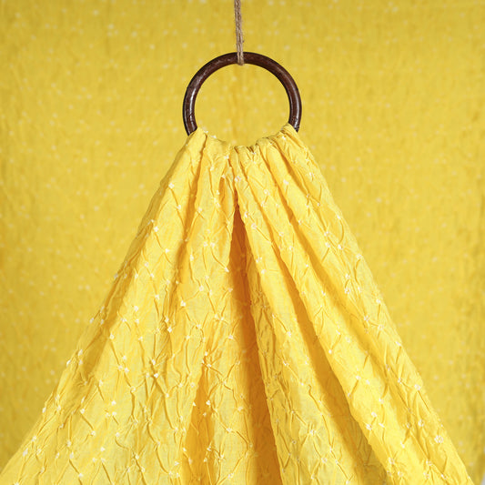 Light Yellow Kutch Bandhani Tie-Dye Modal Silk Fabric
