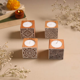 Set of 4 hand carved bakayan wood tealight candle holder 18