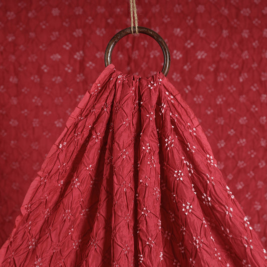 Persian Red Kutch Bandhani Tie-Dye Chanderi Silk Fabric
