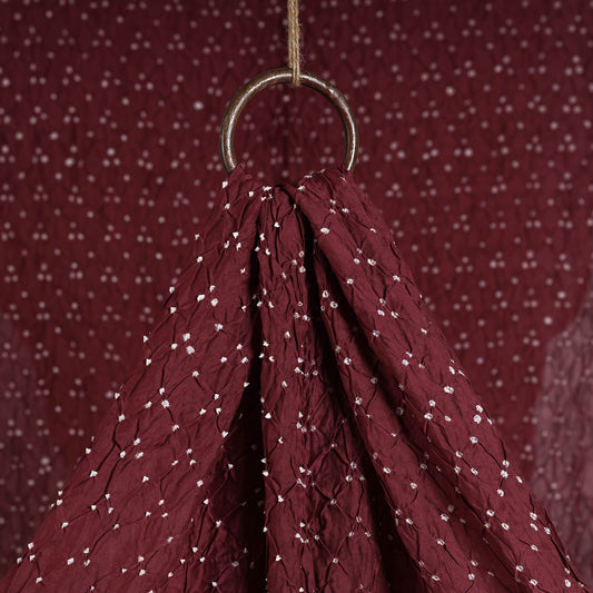 Deep Maroon Kutch Bandhani Tie-Dye Modal Silk Fabric