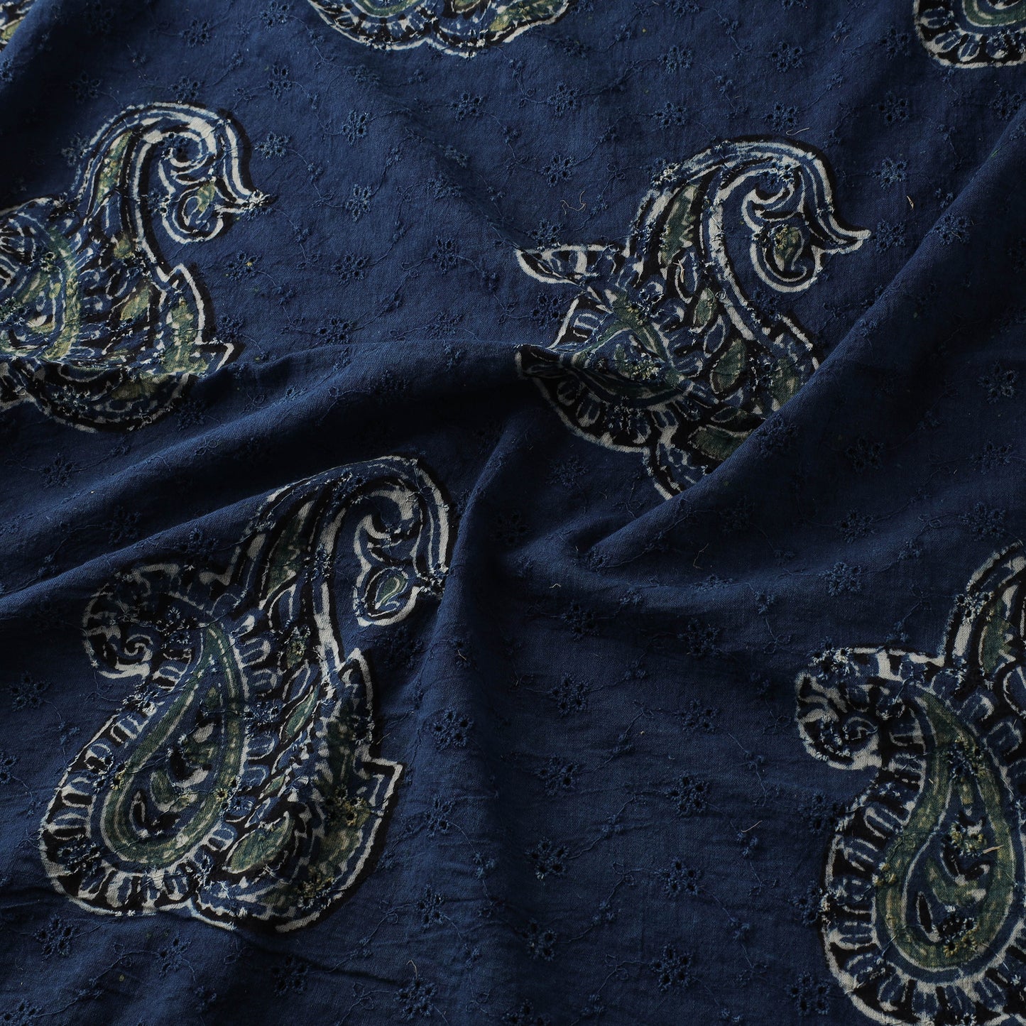 Blue - Hakoba Hand Block Ajrakh Print Natural Dyed Cotton Fabric 100