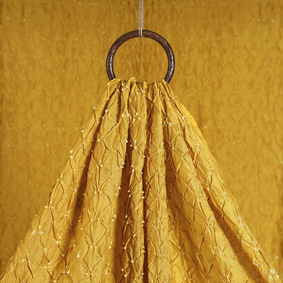 Mustard Yellow Kutch Bandhani Tie-Dye Modal Silk Fabric