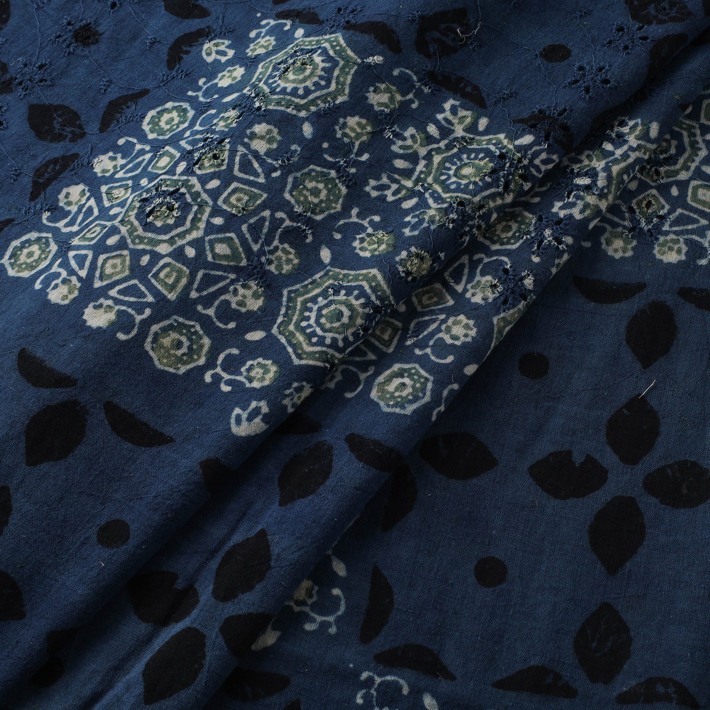 Blue - Hakoba Hand Block Ajrakh Print Natural Dyed Cotton Fabric 101