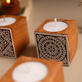 Set of 4 hand carved bakayan wood tealight candle holder 19