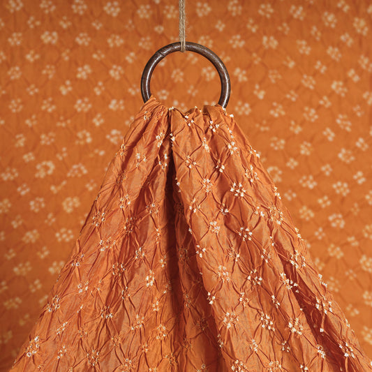 Apricot Orange Kutch Bandhani Tie-Dye Chanderi Silk Fabric
