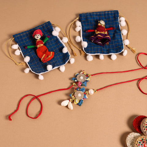  Handmade Fabric Flower Jute Rakhi & Lumba Set 