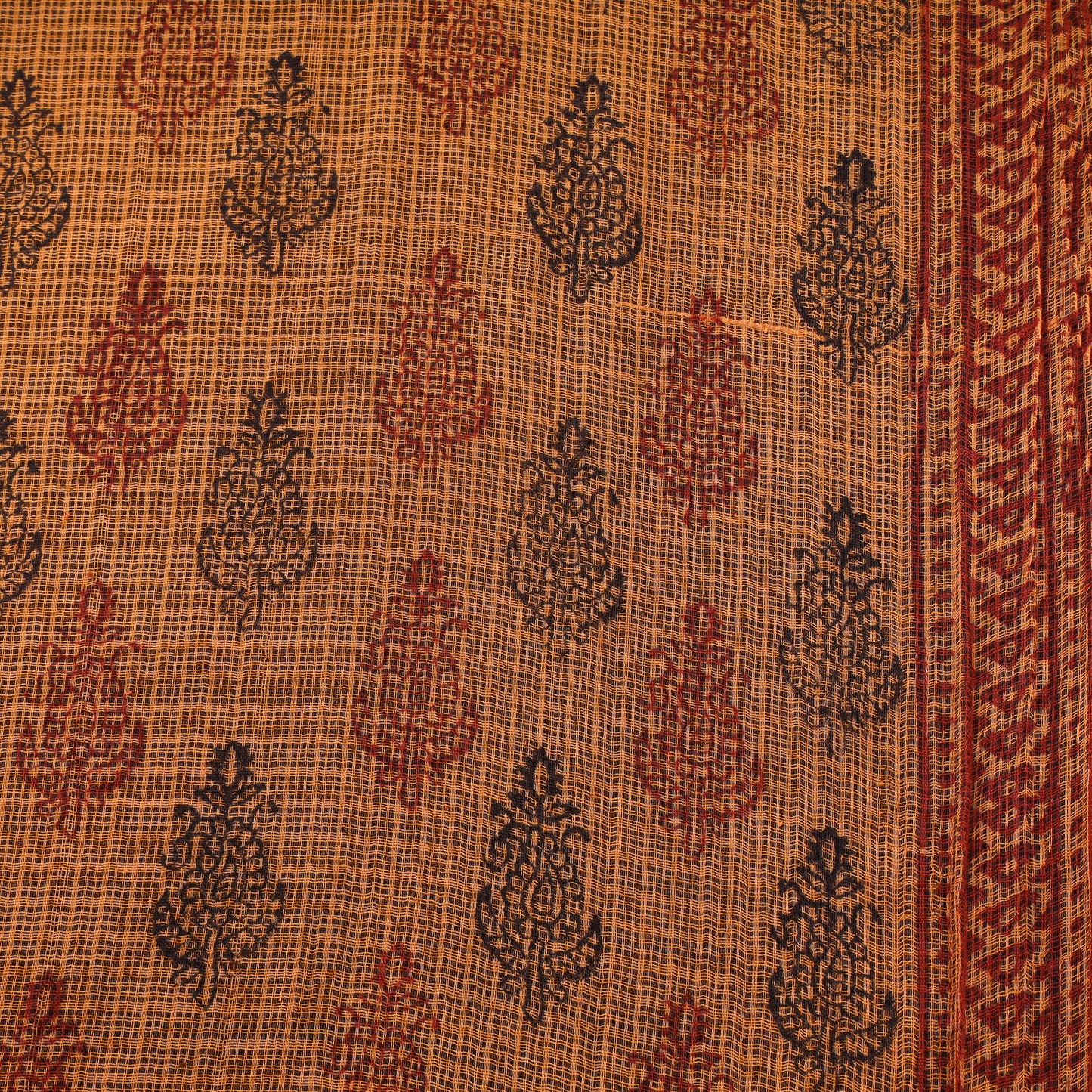 Natural Dyed Kota Doria Cotton Hand Block Bagh Print Fabric 18