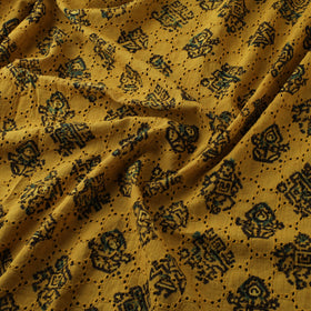Yellow - Hakoba Hand Block Ajrakh Print Natural Dyed Cotton Fabric 120