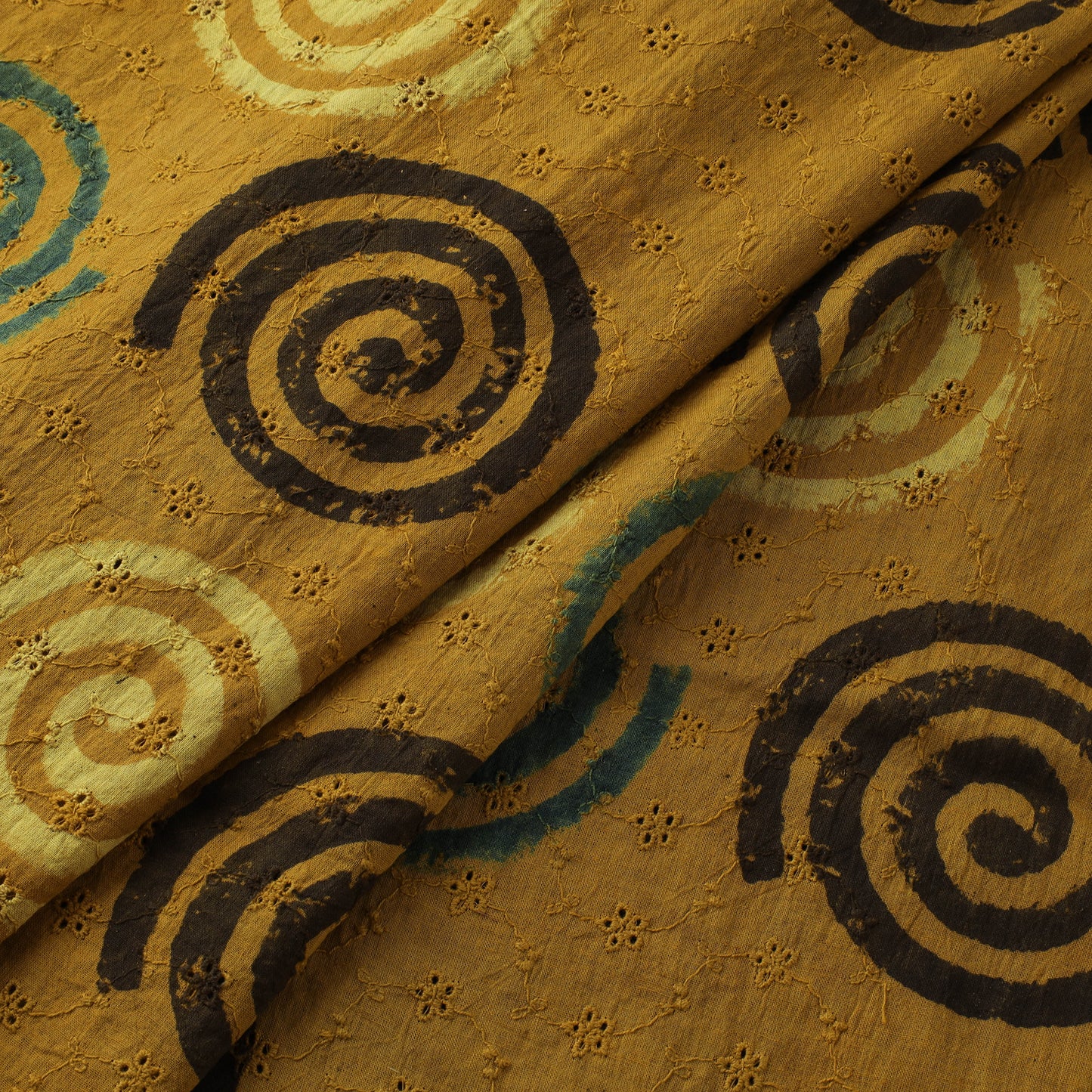 Yellow - Hakoba Hand Block Ajrakh Print Natural Dyed Cotton Fabric 125