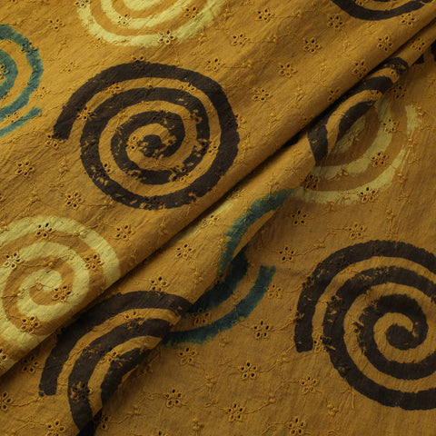 Yellow - Hakoba Hand Block Ajrakh Print Natural Dyed Cotton Fabric 125