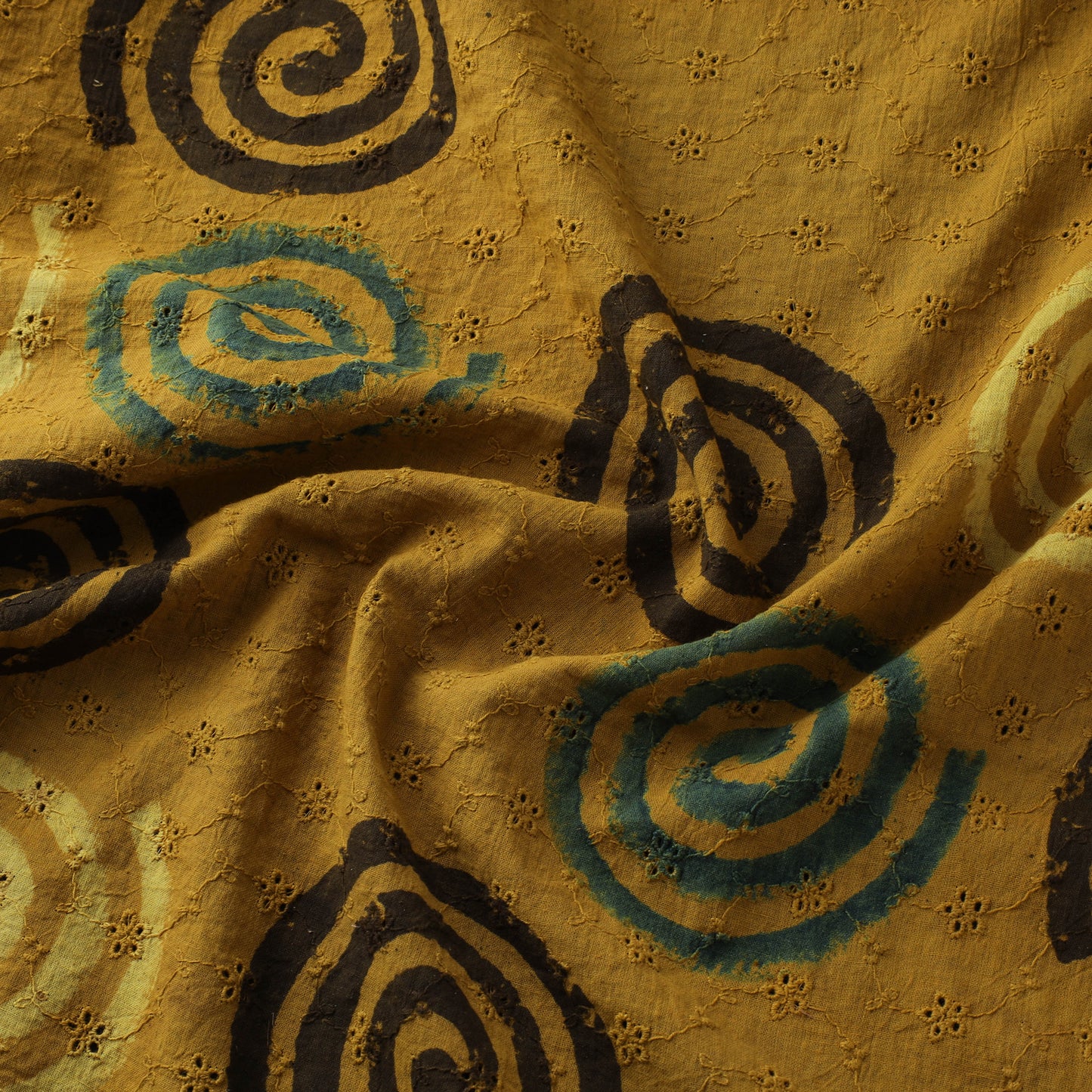 Yellow - Hakoba Hand Block Ajrakh Print Natural Dyed Cotton Fabric 125