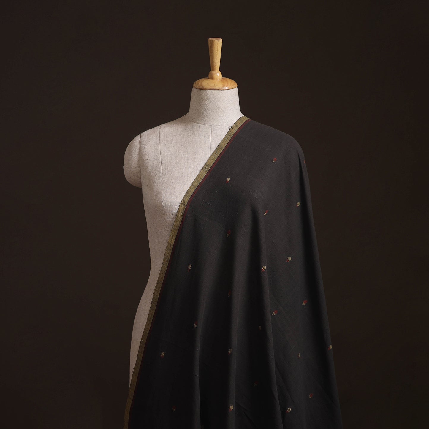 Black - Handspun Handloom Natural Dyed Cotton Srikakulam Jamdani Fabric 54