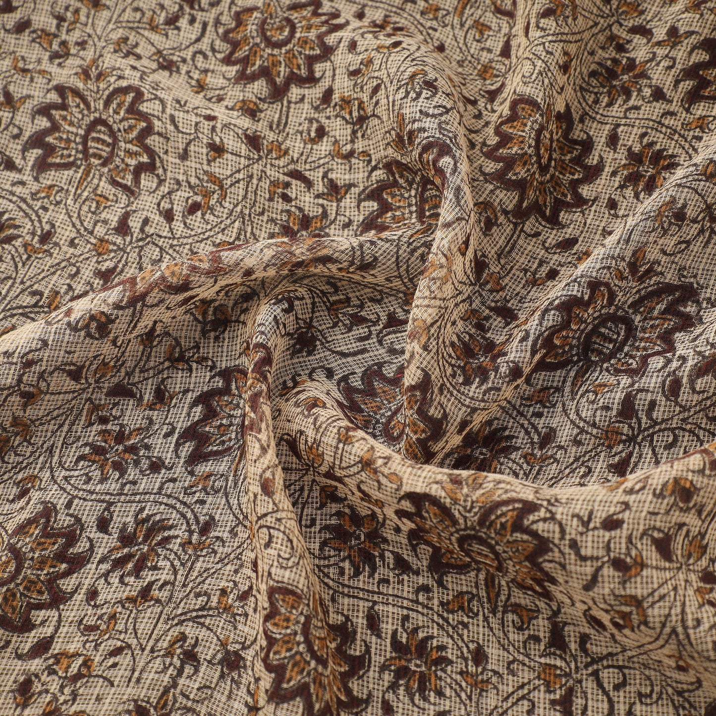 Pedana Hand Block Print Natural Dyed Kota Doria Cotton Kalamkari Fabric 01