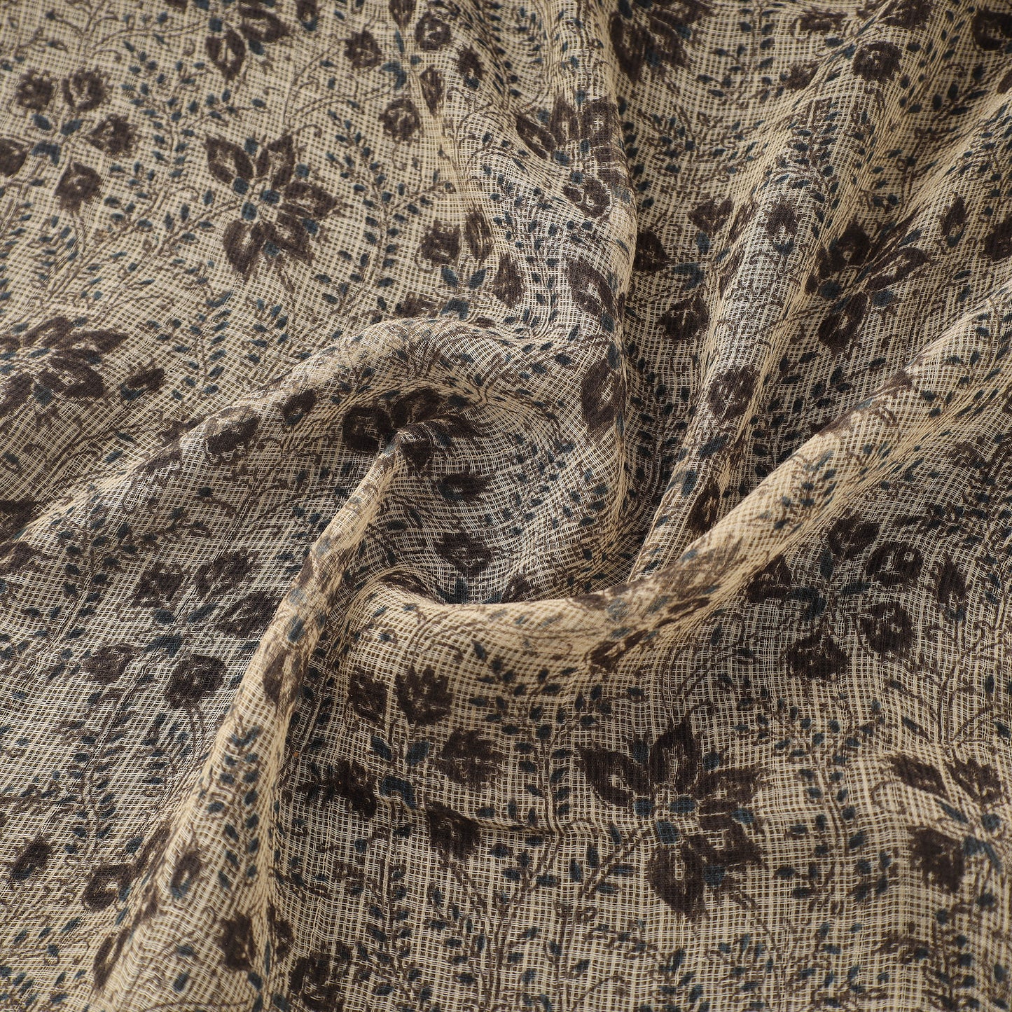 Pedana Hand Block Print Natural Dyed Kota Doria Cotton Kalamkari Fabric 02