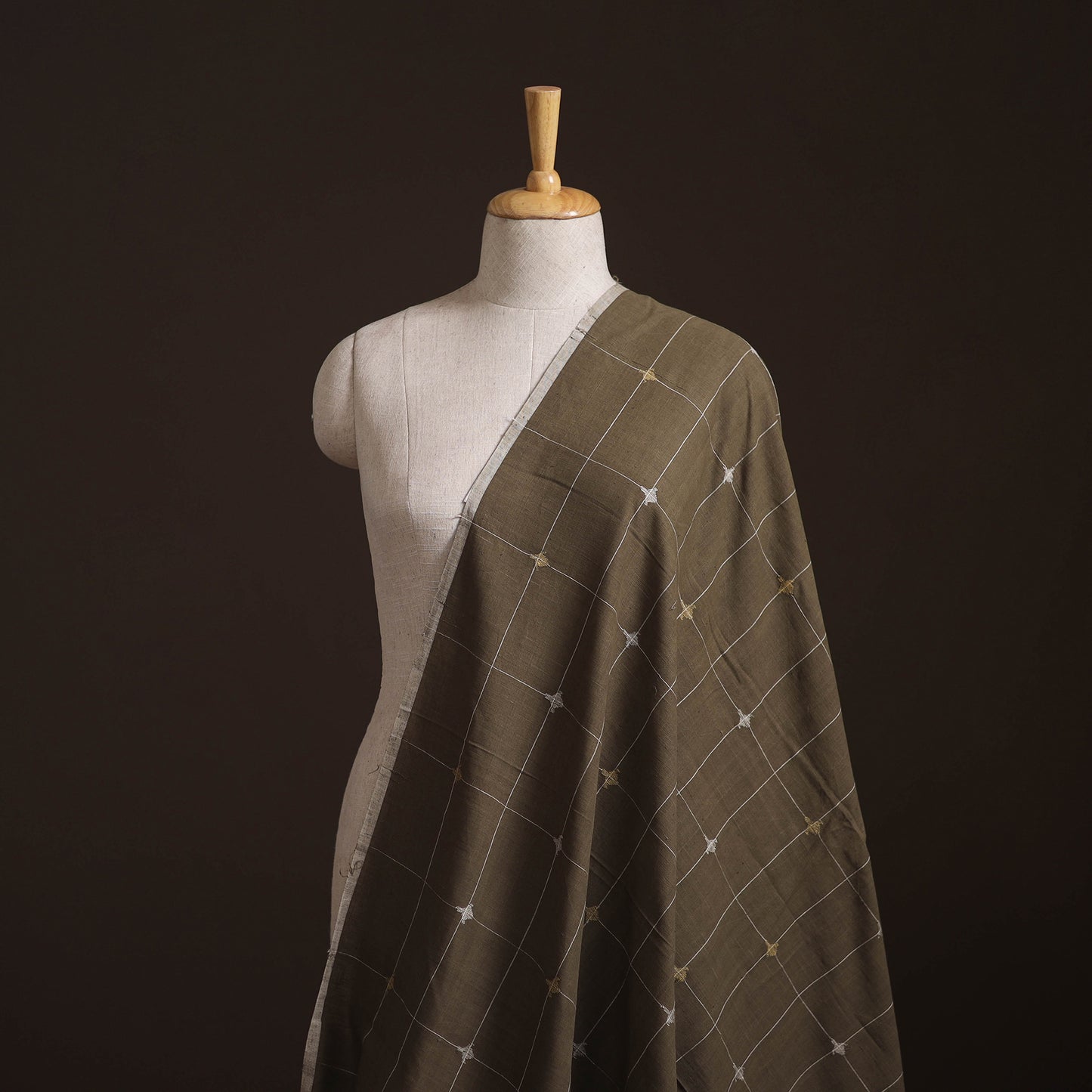 Brown - Handspun Handloom Natural Dyed Cotton Srikakulam Jamdani Fabric 50