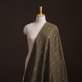 Brown - Handspun Handloom Natural Dyed Cotton Srikakulam Jamdani Fabric 50