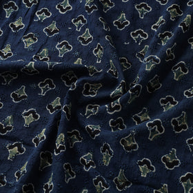 Blue - Hakoba Hand Block Ajrakh Print Natural Dyed Cotton Fabric 130