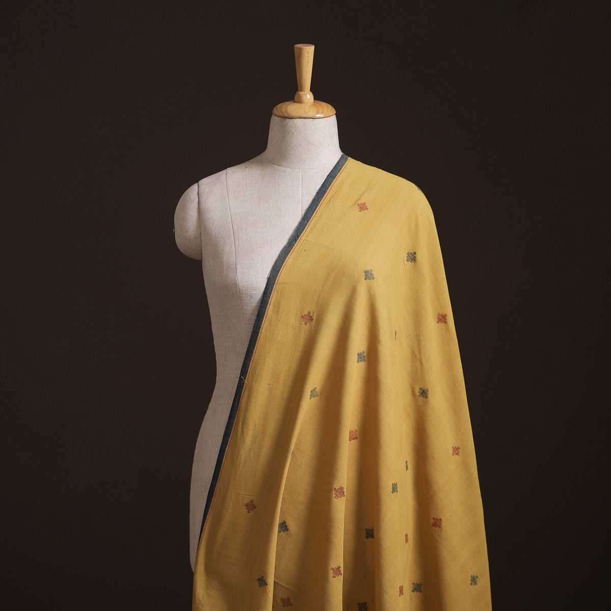 Yellow - Handspun Handloom Natural Dyed Cotton Srikakulam Jamdani Fabric 48