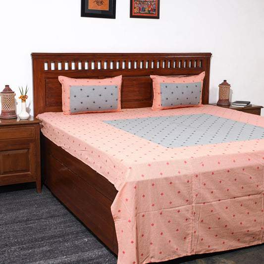 Peach - Jacquard Patchwork Cotton Double Bed Cover with Pillow Covers