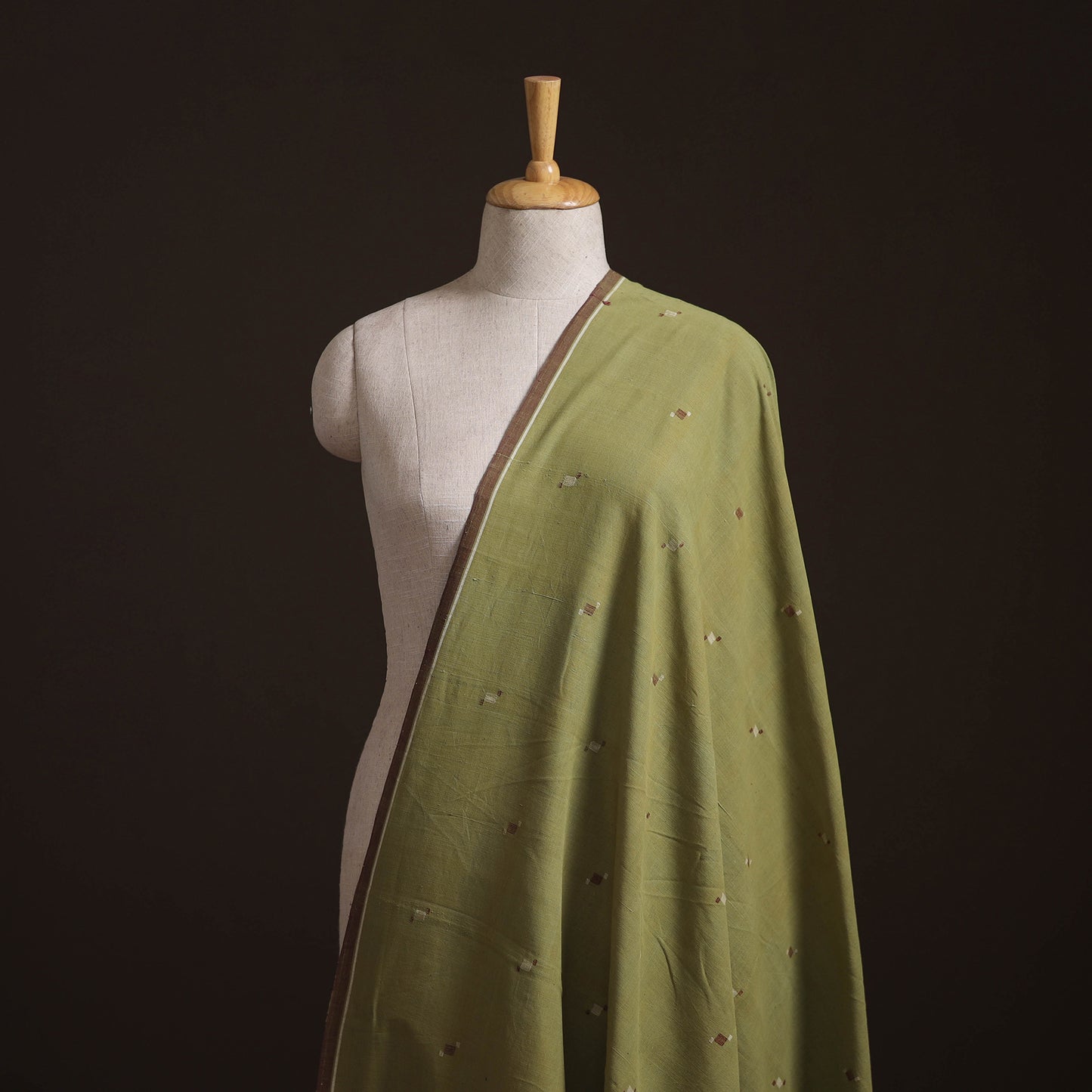Green - Handspun Handloom Natural Dyed Cotton Srikakulam Jamdani Fabric 47