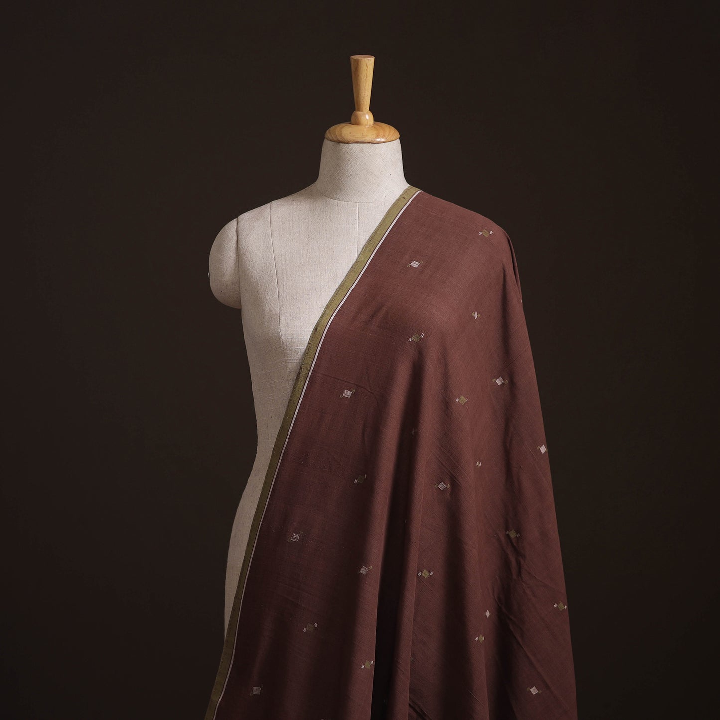 Brown - Handspun Handloom Natural Dyed Cotton Srikakulam Jamdani Fabric 46