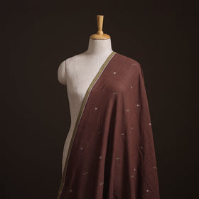 Brown - Handspun Handloom Natural Dyed Cotton Srikakulam Jamdani Fabric 46
