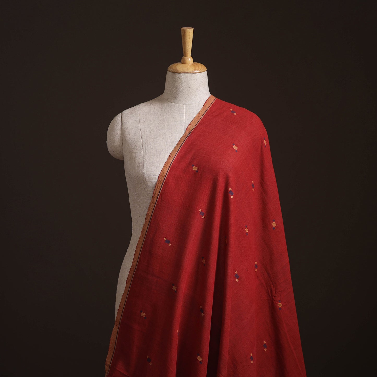 Red - Handspun Handloom Natural Dyed Cotton Srikakulam Jamdani Fabric 45