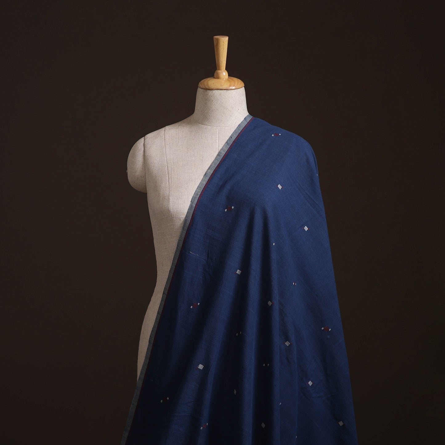 Blue - Handspun Handloom Natural Dyed Cotton Srikakulam Jamdani Fabric 44