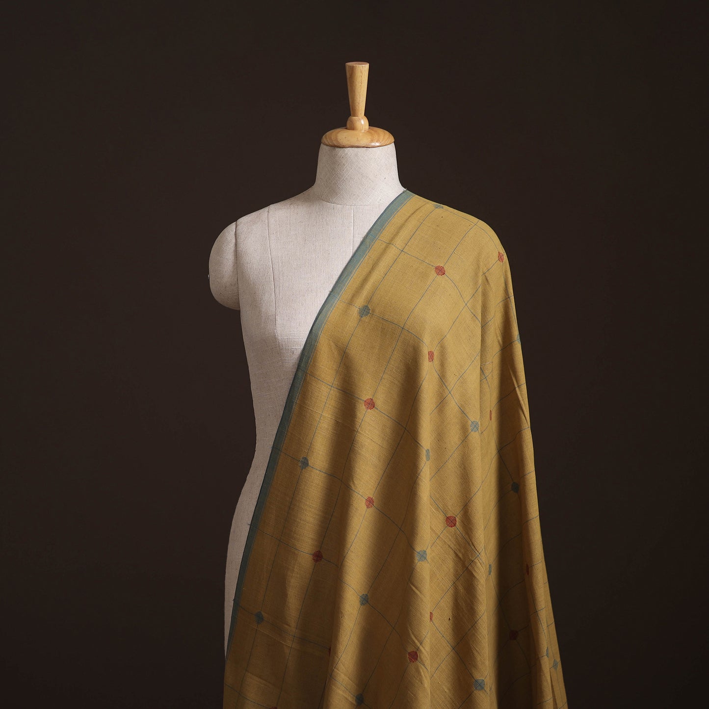 Yellow - Handspun Handloom Natural Dyed Cotton Srikakulam Jamdani Fabric 42