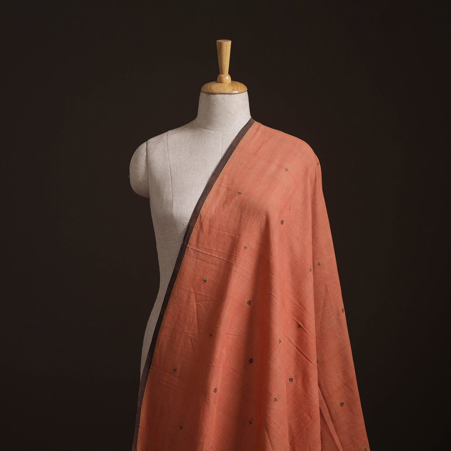 Peach - Handspun Handloom Natural Dyed Cotton Srikakulam Jamdani Fabric 41