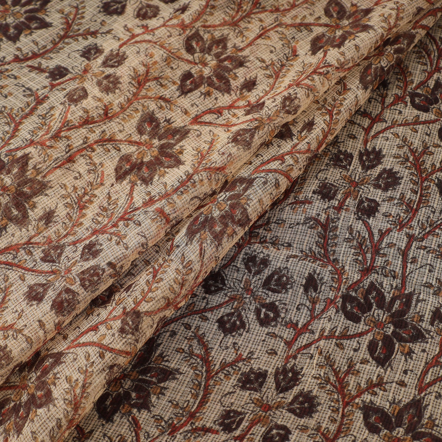 Pedana Hand Block Print Natural Dyed Kota Doria Cotton Kalamkari Fabric 08