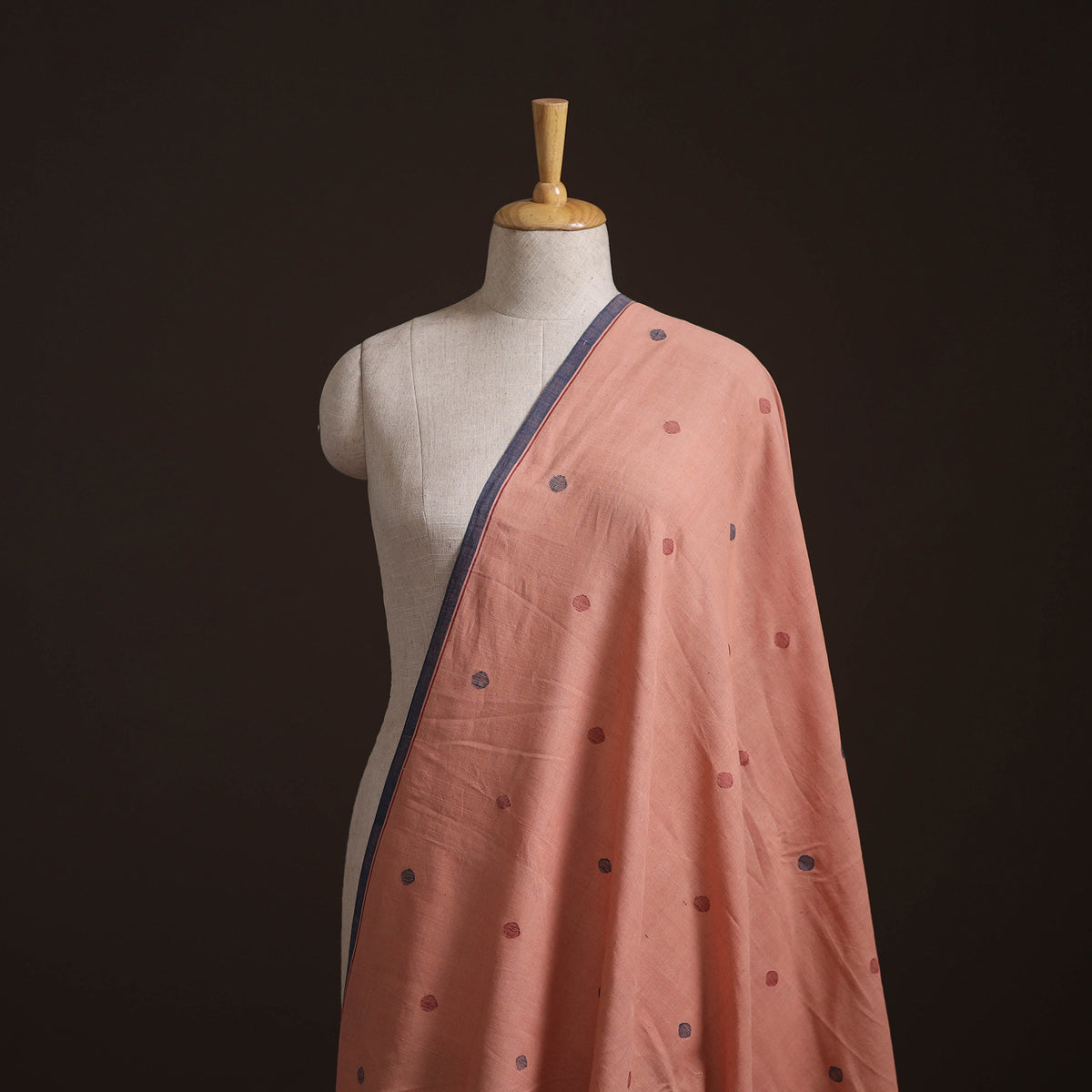 Peach - Handspun Handloom Natural Dyed Cotton Srikakulam Jamdani Fabric 40