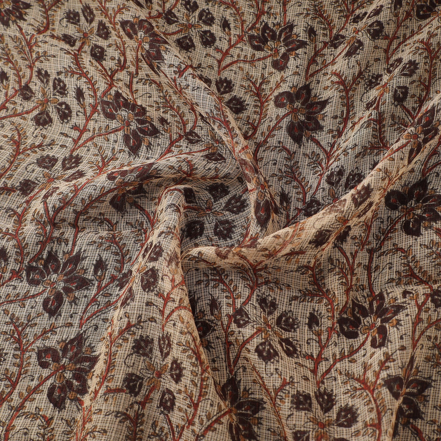Pedana Hand Block Print Natural Dyed Kota Doria Cotton Kalamkari Fabric 08