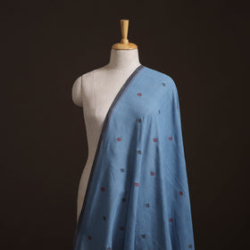 Blue - Handspun Handloom Natural Dyed Cotton Srikakulam Jamdani Fabric 39