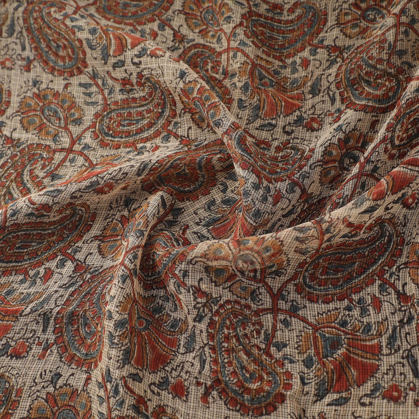 Pedana Hand Block Print Natural Dyed Kota Doria Cotton Kalamkari Fabric 09