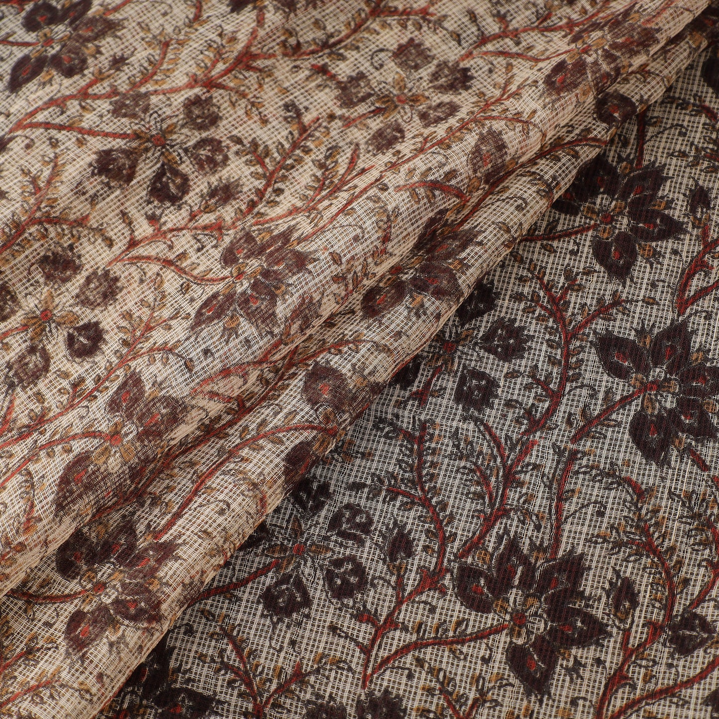 Pedana Hand Block Print Natural Dyed Kota Doria Cotton Kalamkari Fabric 10