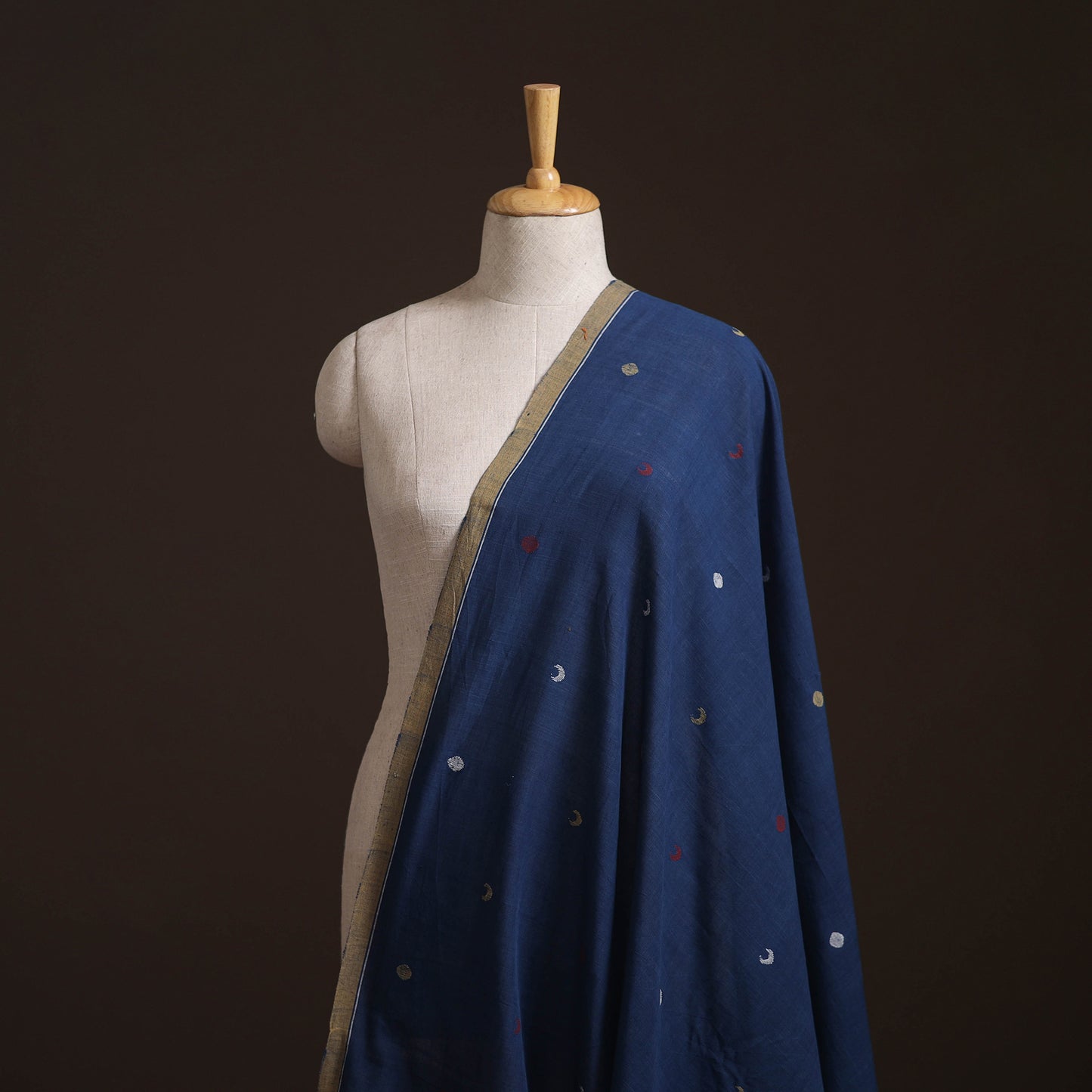 Blue - Handspun Handloom Natural Dyed Cotton Srikakulam Jamdani Fabric 38