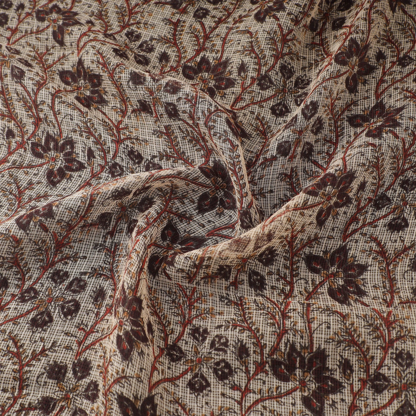 Pedana Hand Block Print Natural Dyed Kota Doria Cotton Kalamkari Fabric 10