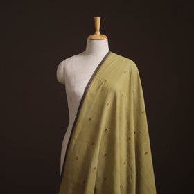 Green - Handspun Handloom Natural Dyed Cotton Srikakulam Jamdani Fabric 37