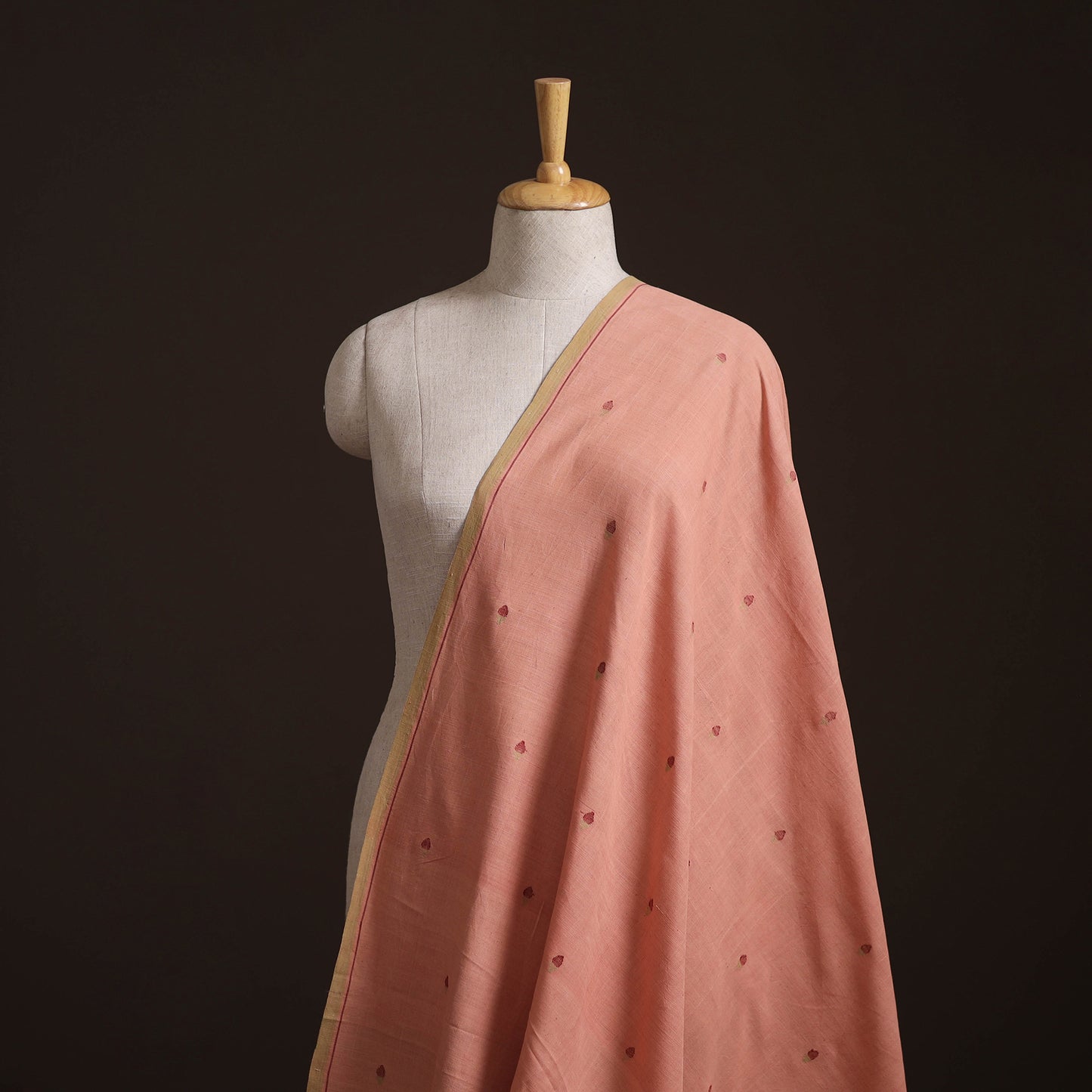 Peach - Handspun Handloom Natural Dyed Cotton Srikakulam Jamdani Fabric 33
