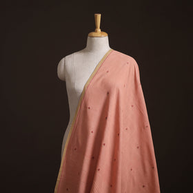 Peach - Handspun Handloom Natural Dyed Cotton Srikakulam Jamdani Fabric 33