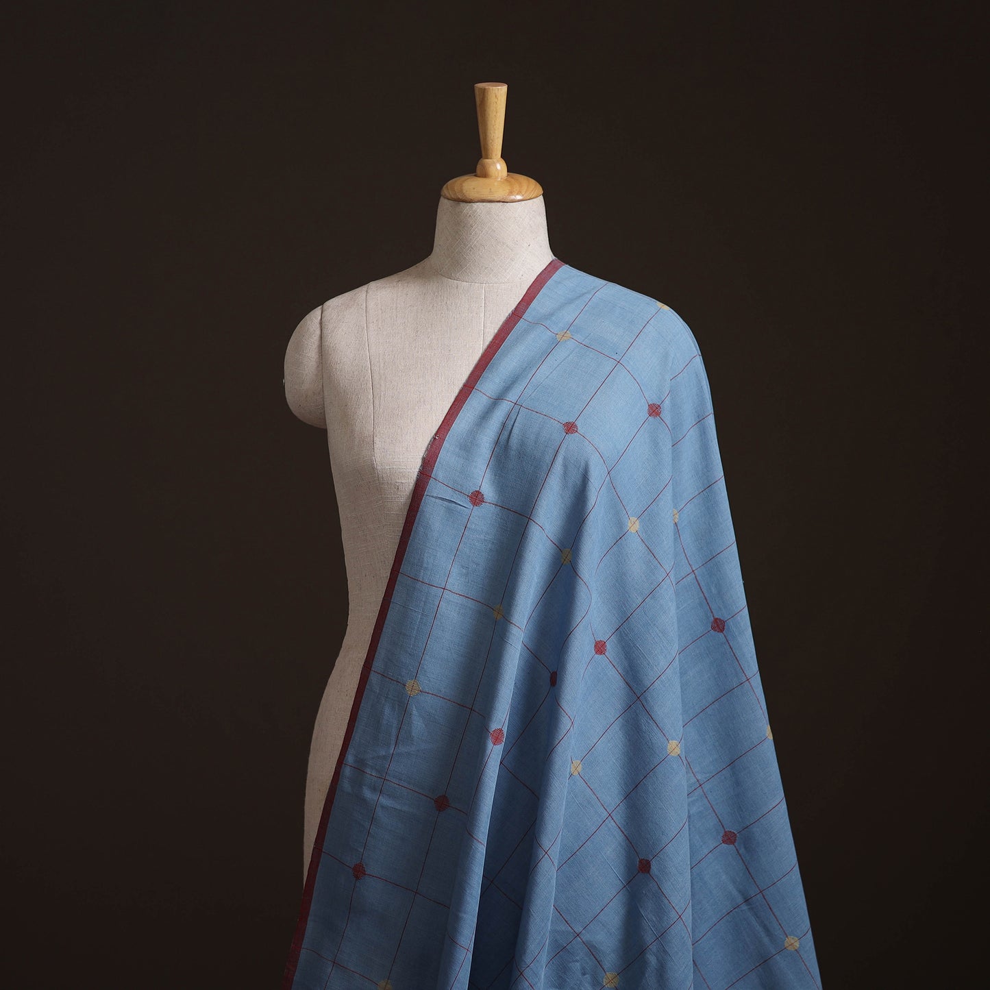 Blue - Handspun Handloom Natural Dyed Cotton Srikakulam Jamdani Fabric 32