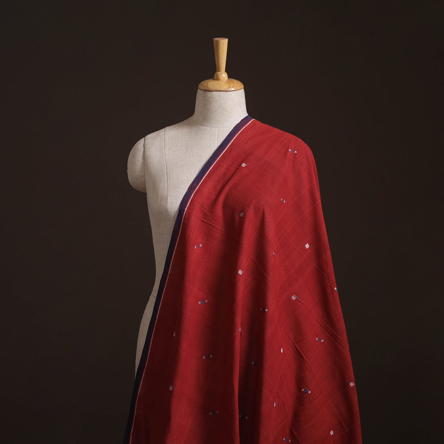 Red - Handspun Handloom Natural Dyed Cotton Srikakulam Jamdani Fabric 31
