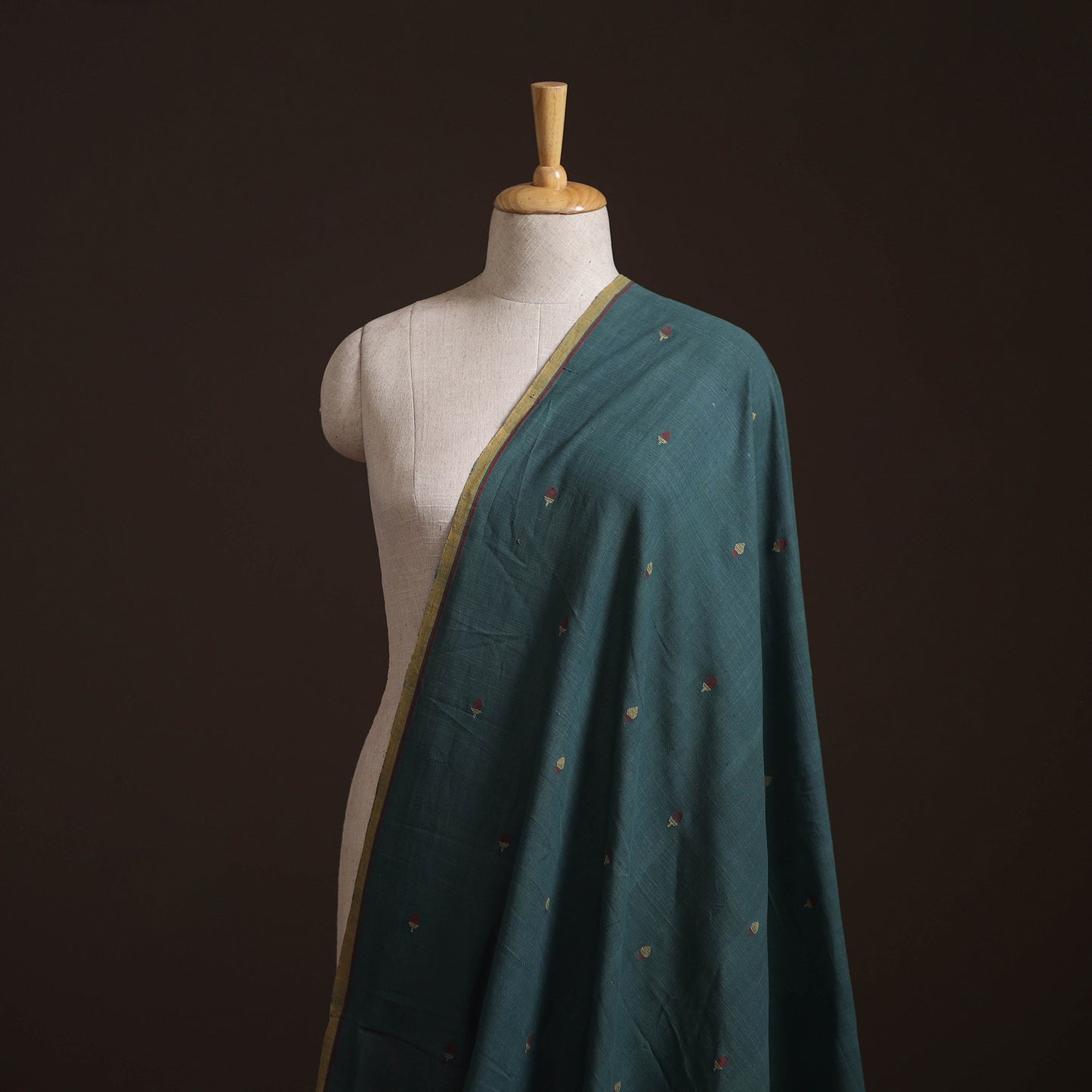 Green - Handspun Handloom Natural Dyed Cotton Srikakulam Jamdani Fabric 29